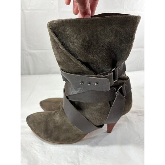 Mea Shadow Cassandra Suede Leather Harness Strap Heel Green Bootie Size 9 M - Picture 5 of 16